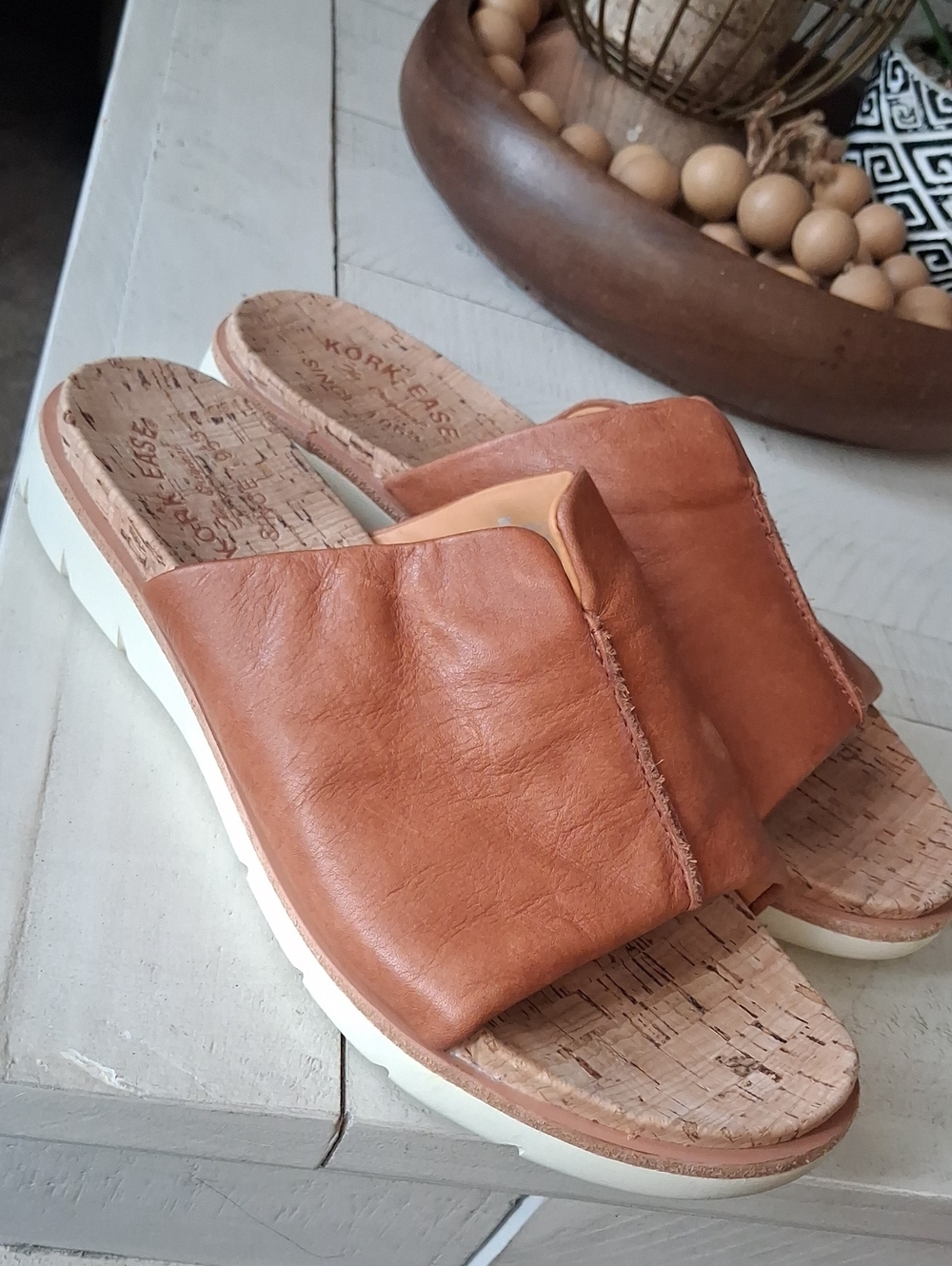 Kork-Ease Women's Leather Slide Mules in Cognac